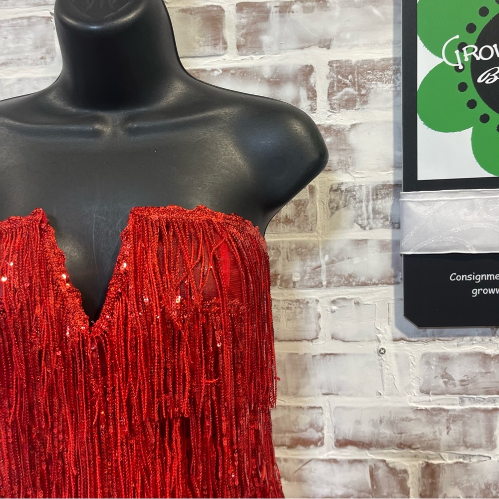 Luxxel Vibrant Red sequin fringe hoco Dress large - Picture 2 of 6
